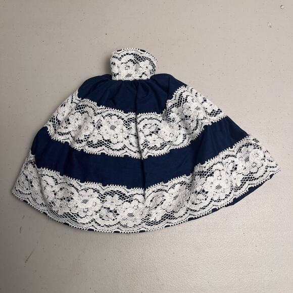 Vintage Handmade Barbie Dress Southern Belle Gown Navy Blue White Lace OOAK - Picture 11 of 16